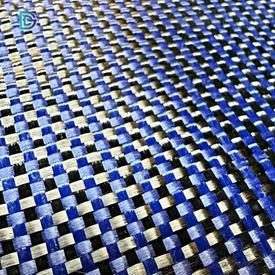 Usine de la Chine Blue3K 1500d 200GSM couleur carbone aramide sergé Jacquard tissu hybride Kevlar-Carbon utilisation pour une planche de surf