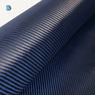 Chine usine bleu 3K 1500d 200GSM couleur carbone Kevlar aramide sergé Jacquard tissu hybride Kevlar-Carbon