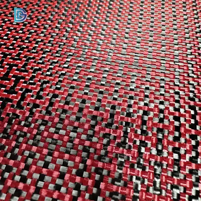 Chine Usine Fibre De Carbone Plaine Sergé Rouge Réflexion Fibre De Carbone Kevlar Aramide Hybride 40 